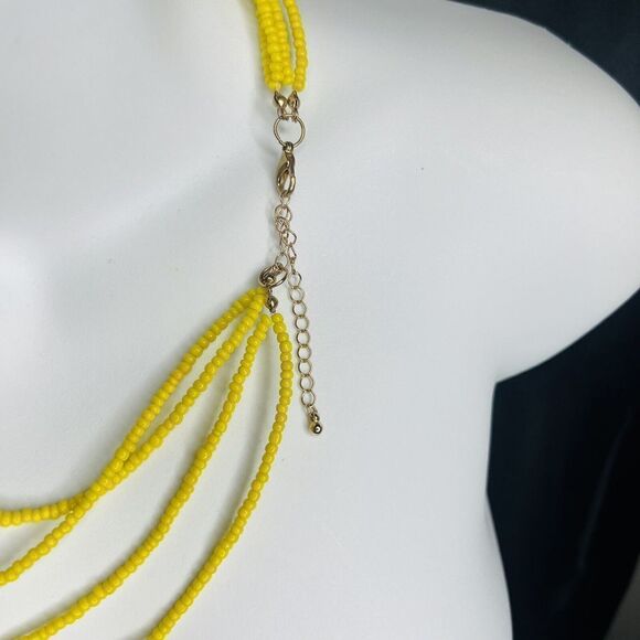 Beautiful Yellow Brassy Tone Multi Strand Seed Beads Statement Necklace 1562 - Picture 6 of 13